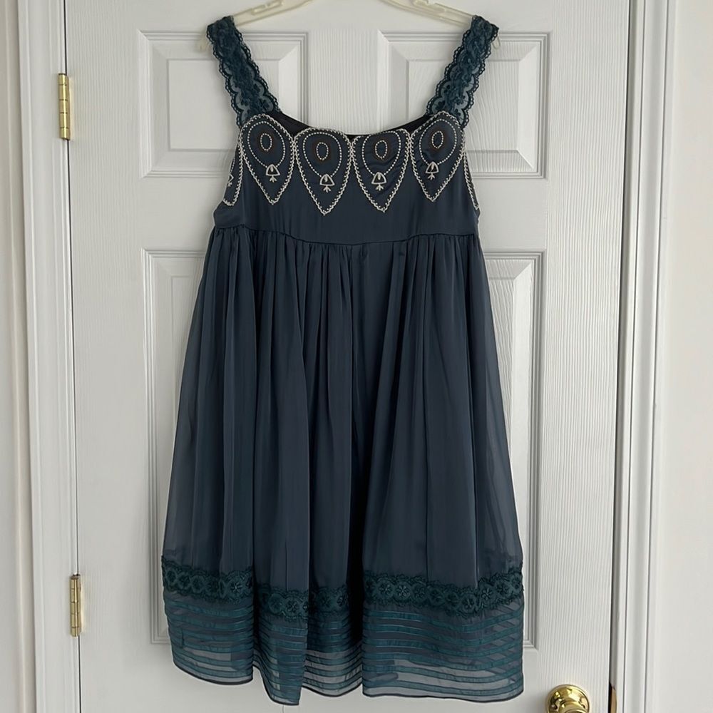 Silk sundress aquamarine Sz Xl summer dress - Picture 1 of 9
